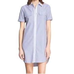 Equipment Blue White Striped Femme Button Down Shirtdress Mini Dress Cotton S